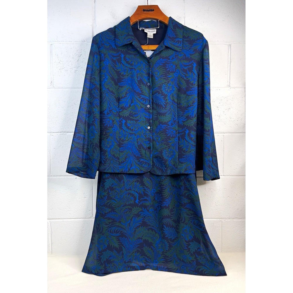 VTG Pendleton Plus 22W 2pc Skirt Blouse Set Paisley Blue Green Purple Chiffon